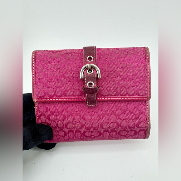 Coach Handbags - Coach Signature Mini C Canvas Fuchsia Compact Wallet with Silver Hardware
